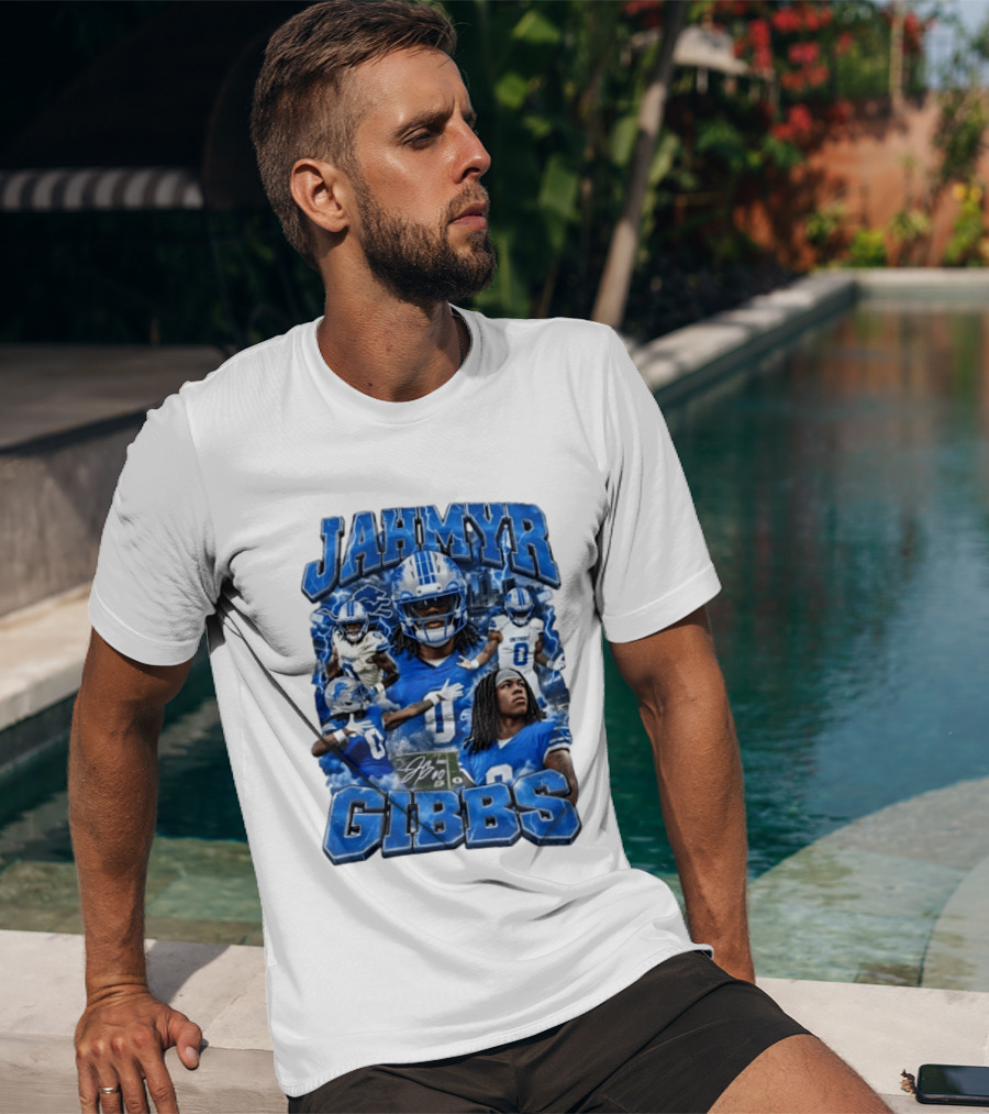 Jahmyr Gibbs Detroit Lions Blue Football T-Shirt