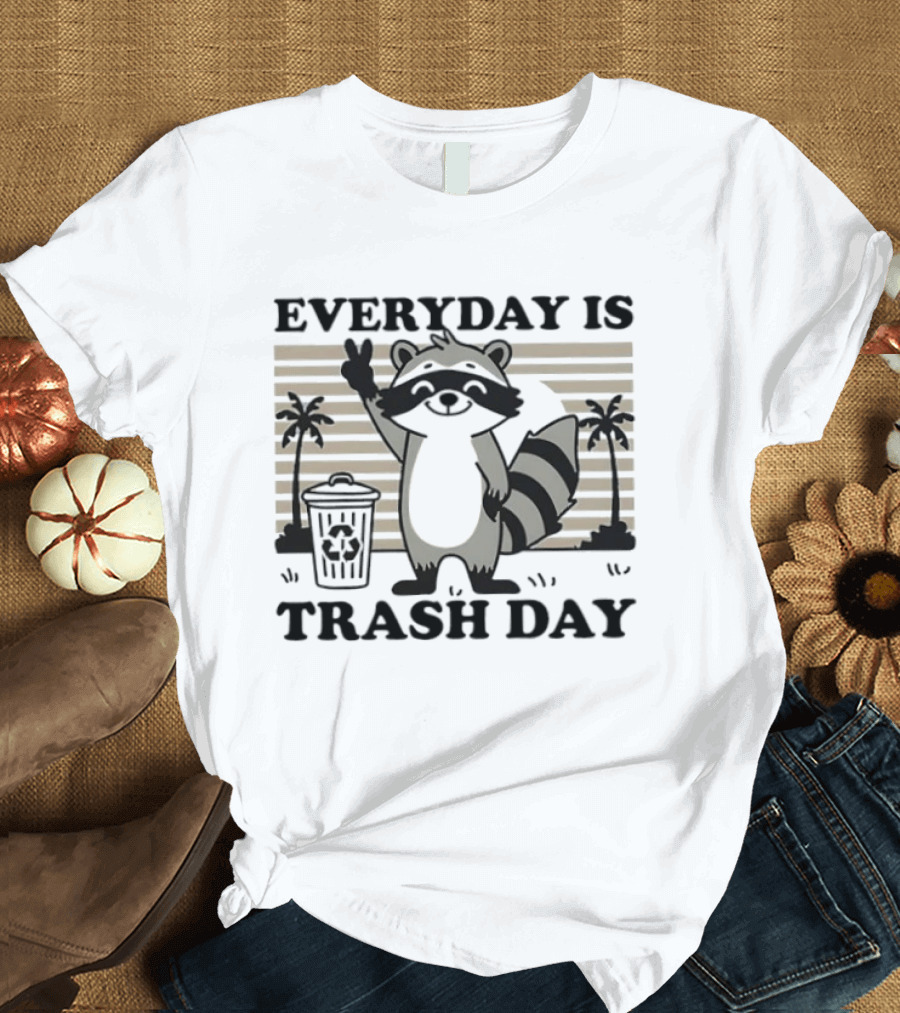 EVERYDAY IS TRASH DAY Raccoon Peace Sign With Palm Trees T-Shirt