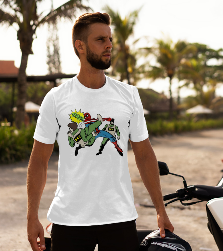 Spider Man Thwack ICE Agents Marvel Super Hero Action Scene T-Shirt