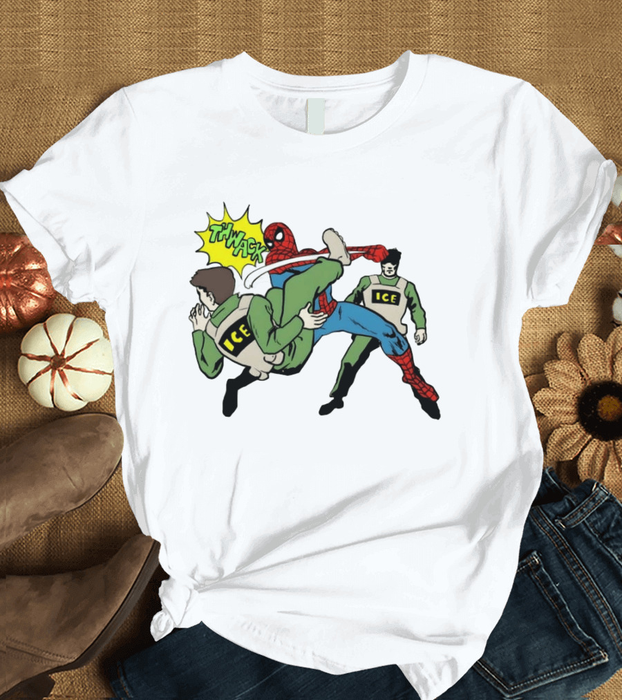 Spider Man Thwack ICE Agents Marvel Super Hero Action Scene T-Shirt