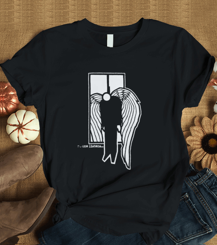 7 Angels 7 Plagues No One Listens Wings Mirror Black T-Shirt