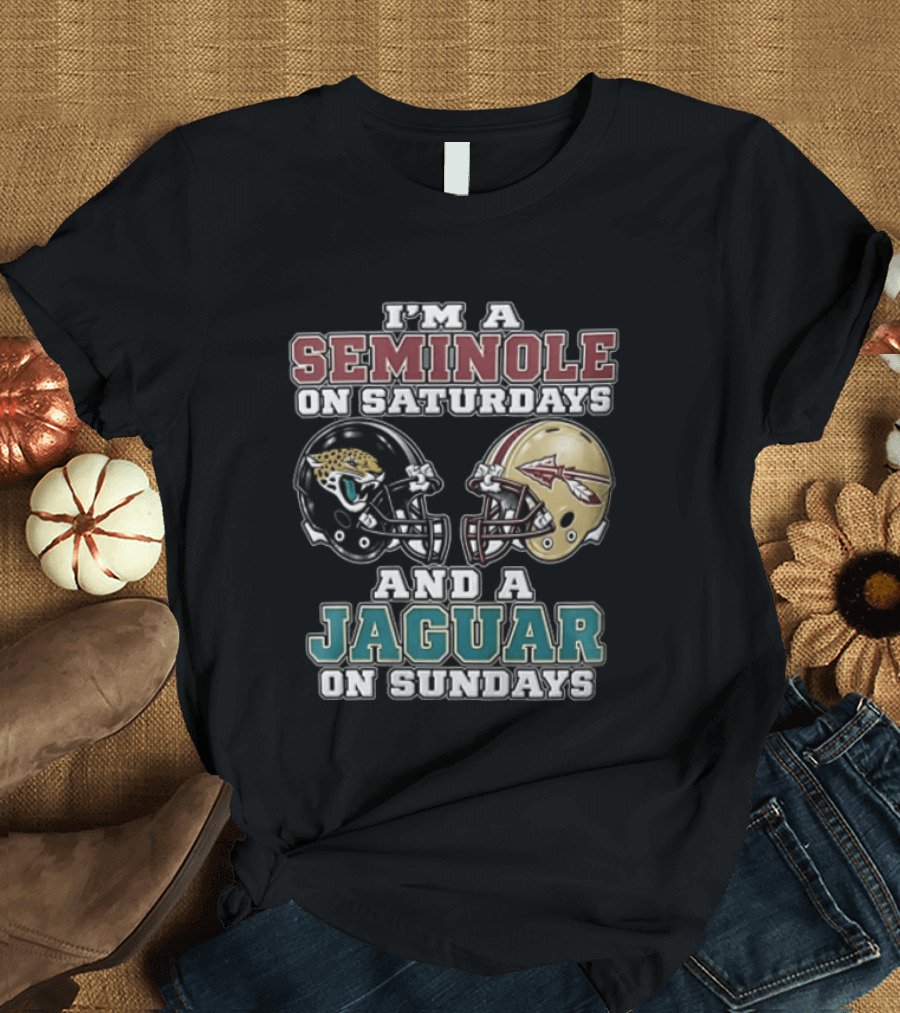 I'm A Seminole On Saturdays And A Jaguar On Sundays Football Fan Helmet T-Shirt