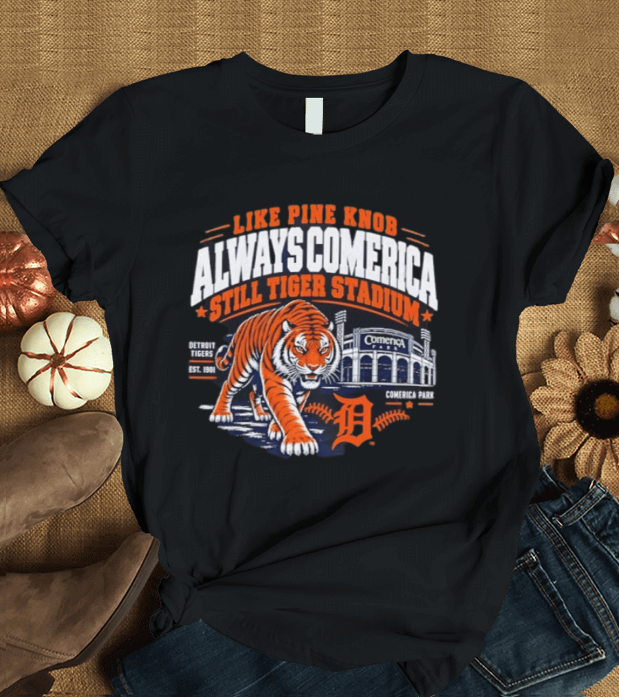 Detroit Tigers 2026 Pine Knob Comerica Tiger Stadium Est 1901 Iconic Baseball Tiger T-Shirt