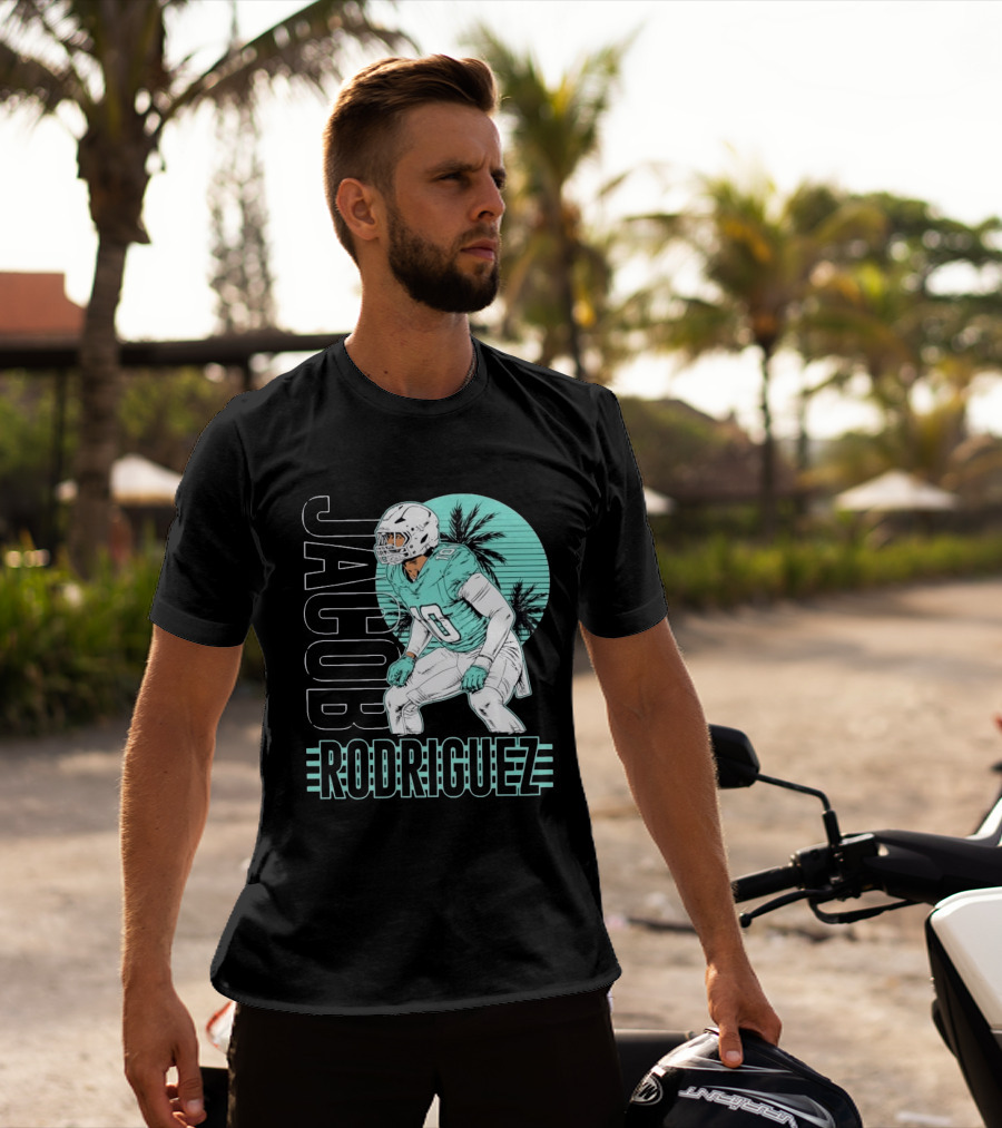 Jacob Rodriguez Miami Dolphins Palm Trees Football Player Tropical Scene T-Shirt
