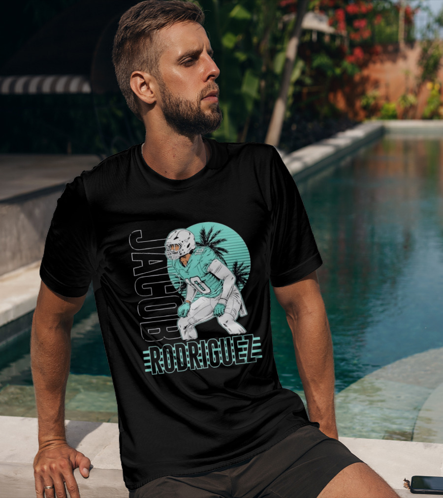 Jacob Rodriguez Miami Dolphins Palm Trees Football Player Tropical Scene T-Shirt