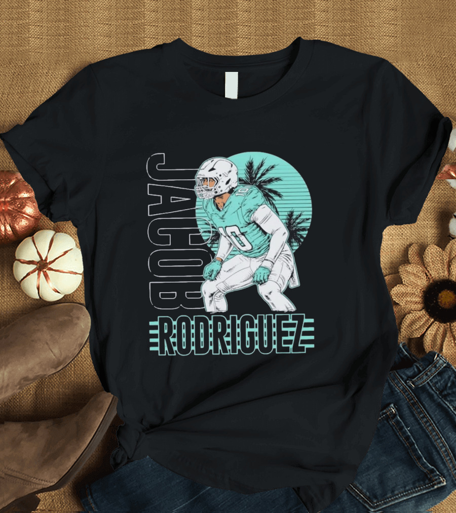 Jacob Rodriguez Miami Dolphins Palm Trees Football Player Tropical Scene T-Shirt