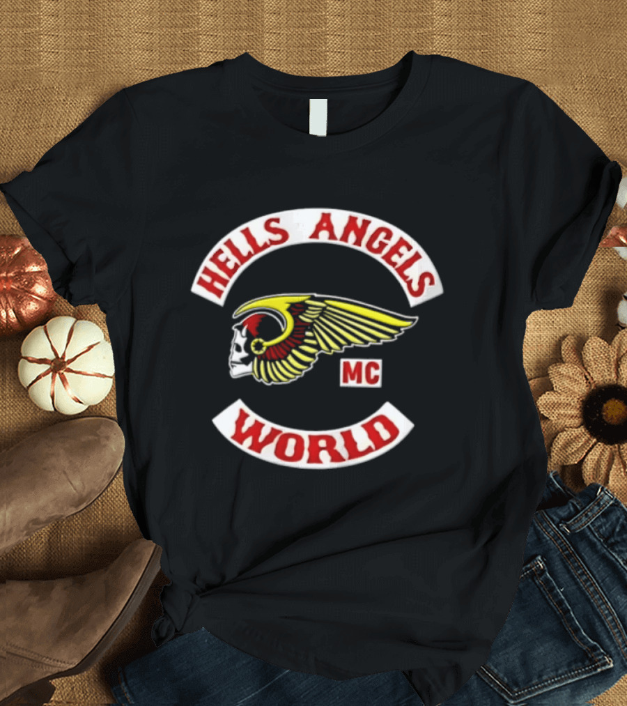 Hells Angels Skull Winged Helmet MC World T-Shirt