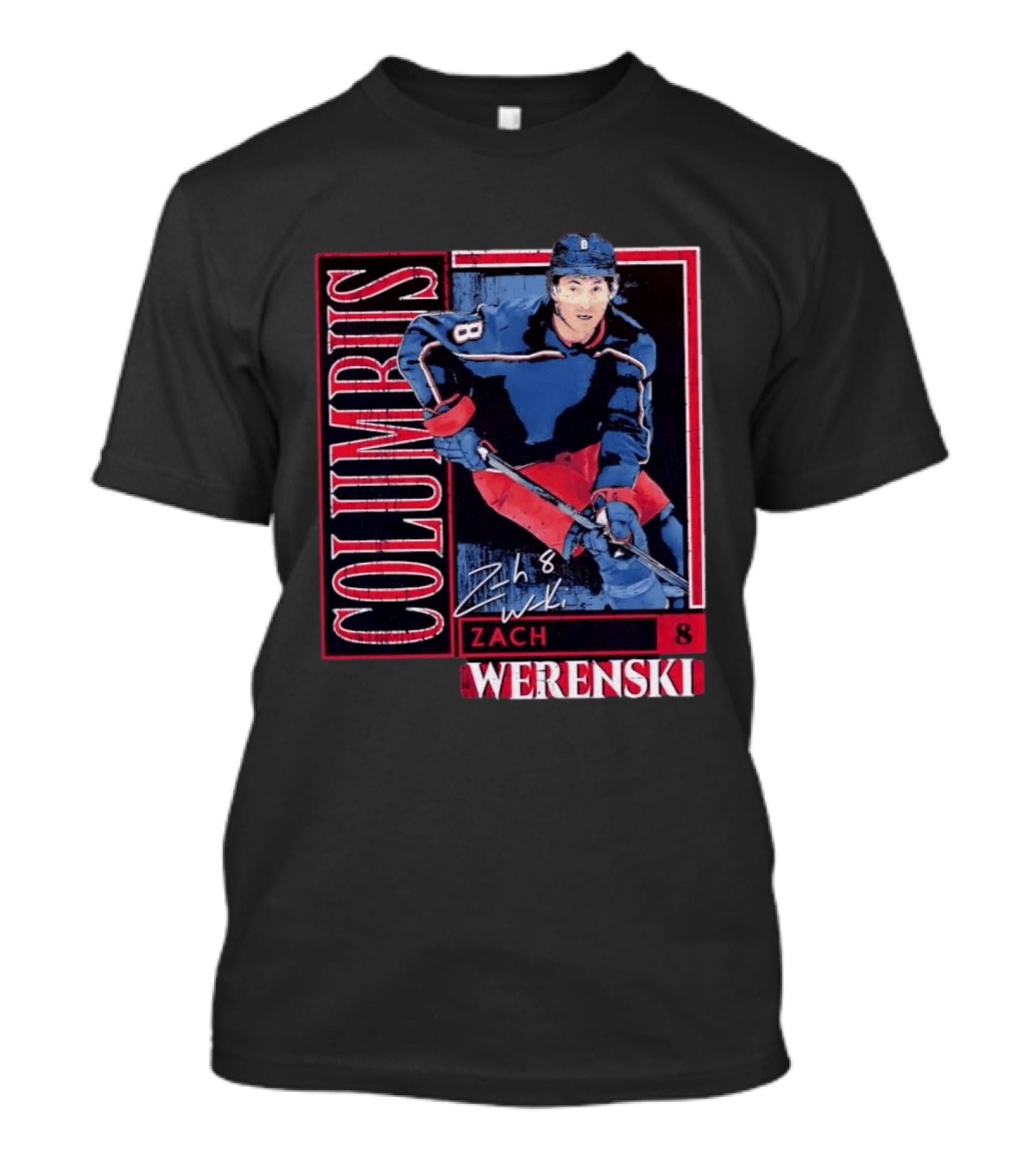 Zach Werenski 8 Columbus Blue Jackets Hockey Card T-Shirt