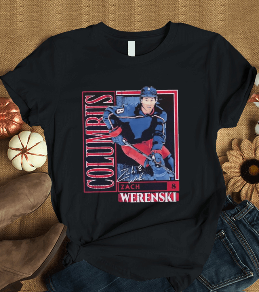 Zach Werenski 8 Columbus Blue Jackets Hockey Card T-Shirt