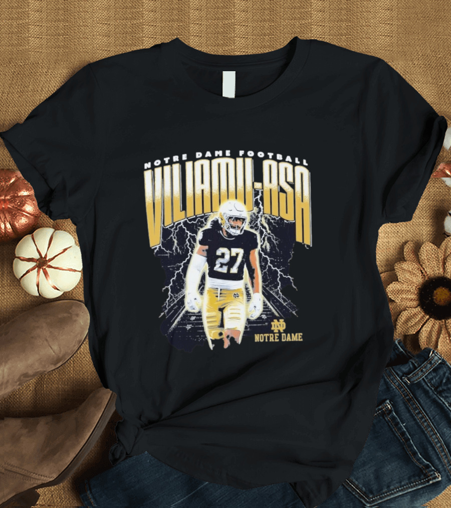 Notre Dame Viliamu Asa No 27 Football Lightning T-Shirt