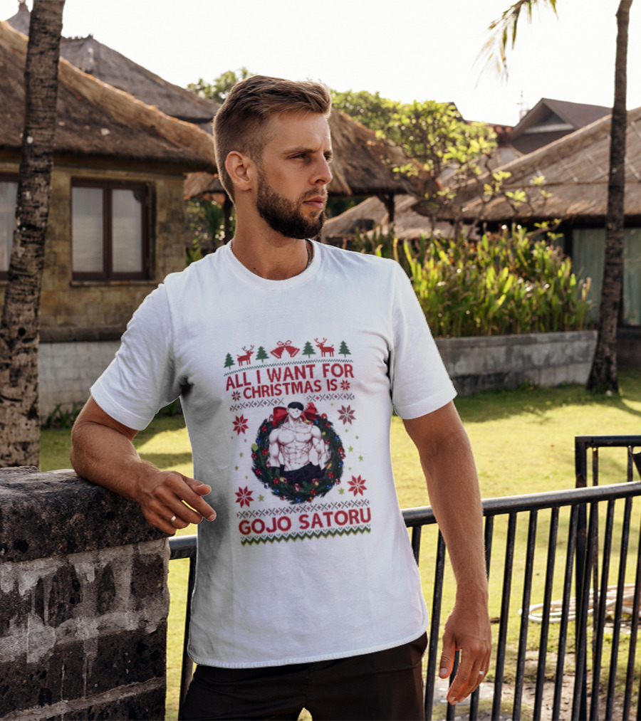 All I Want For Christmas Is Gojo Satoru Festive Holiday Anime Ugly Christmas T-Shirt