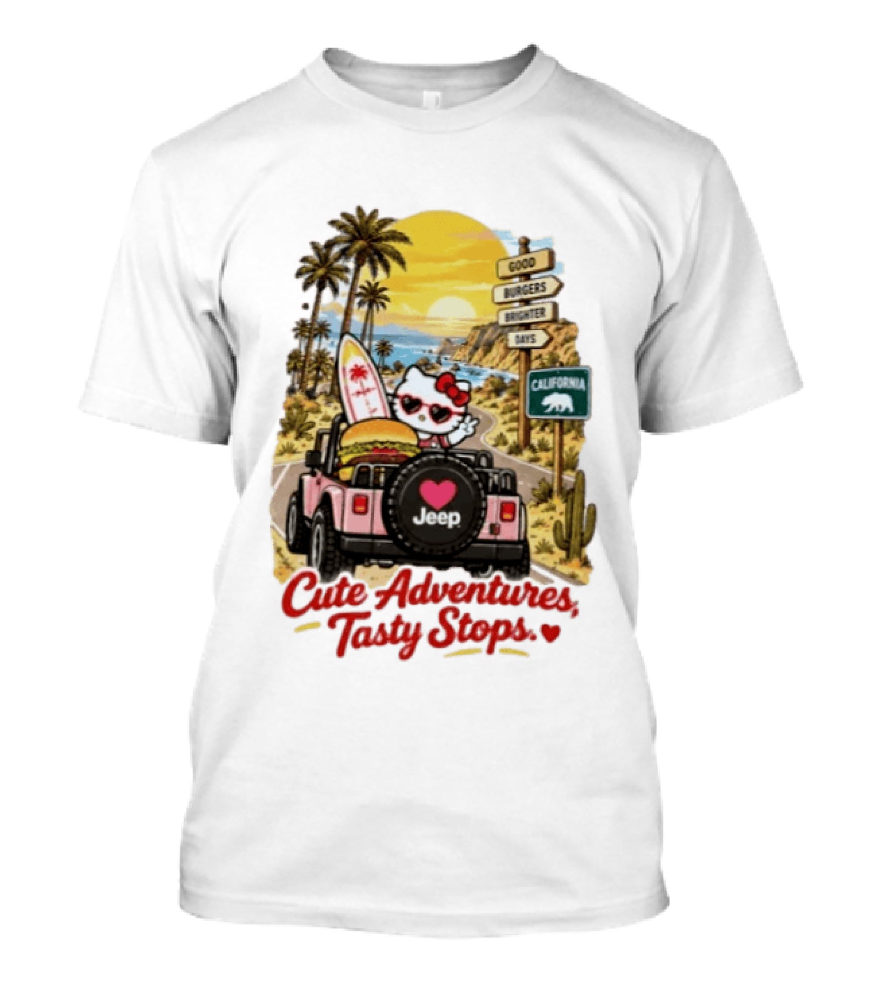 Cute Adventures Tasty Stops California Jeep Beach Burger Good Vibes T-Shirt