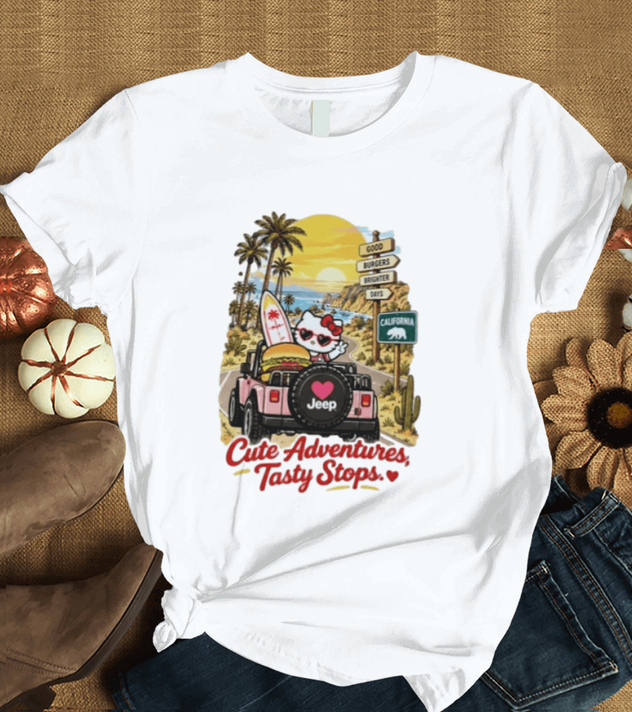 Cute Adventures Tasty Stops California Jeep Beach Burger Good Vibes T-Shirt