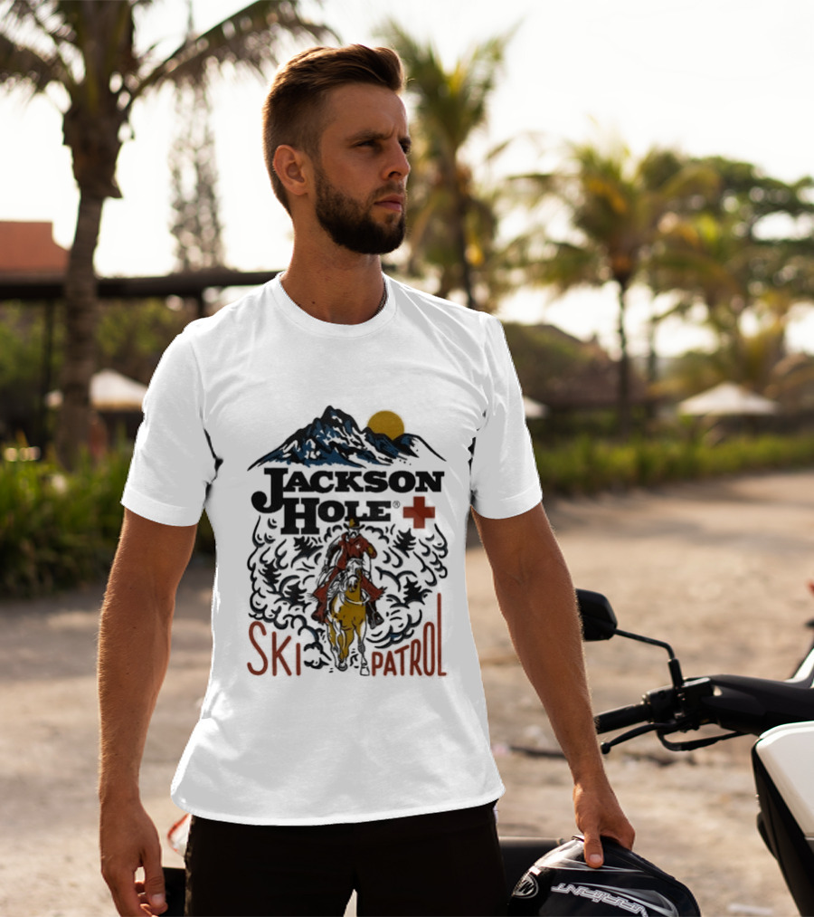 Jackson Hole Wyoming Mountain Cowboy Ski Patrol Adventure T-Shirt