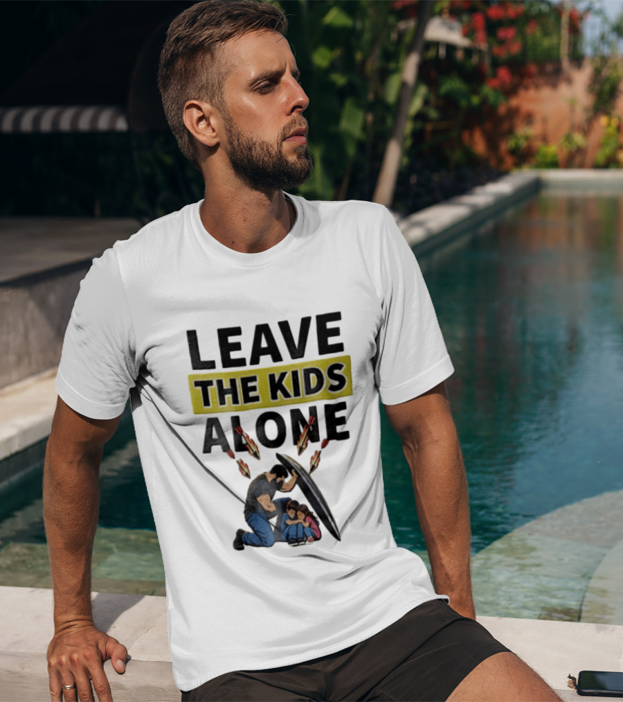 Leave The Kids Alone Bearded Man Shielding Children From Arrows T-Shirt