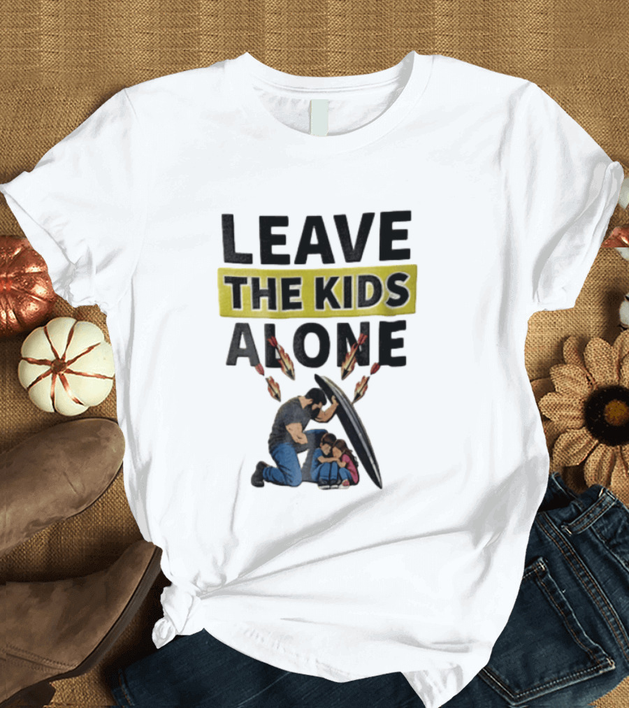 Leave The Kids Alone Bearded Man Shielding Children From Arrows T-Shirt