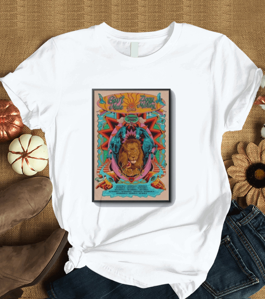 Gov't Mule Ziggy Marley Yola Dreaming The Same Dream Tour 2026 Lion Art And Dates T-Shirt