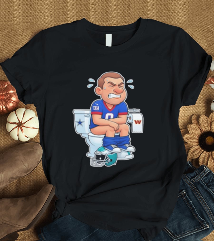 New York Giants Player Cartoon On Toilet With Football Rivalry T-Shirt