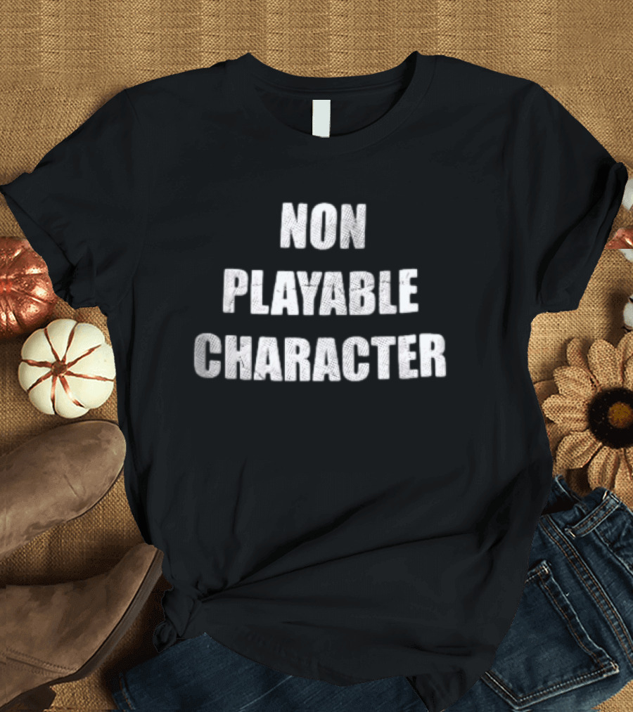 Non Playable Character White Distressed Black T-Shirt