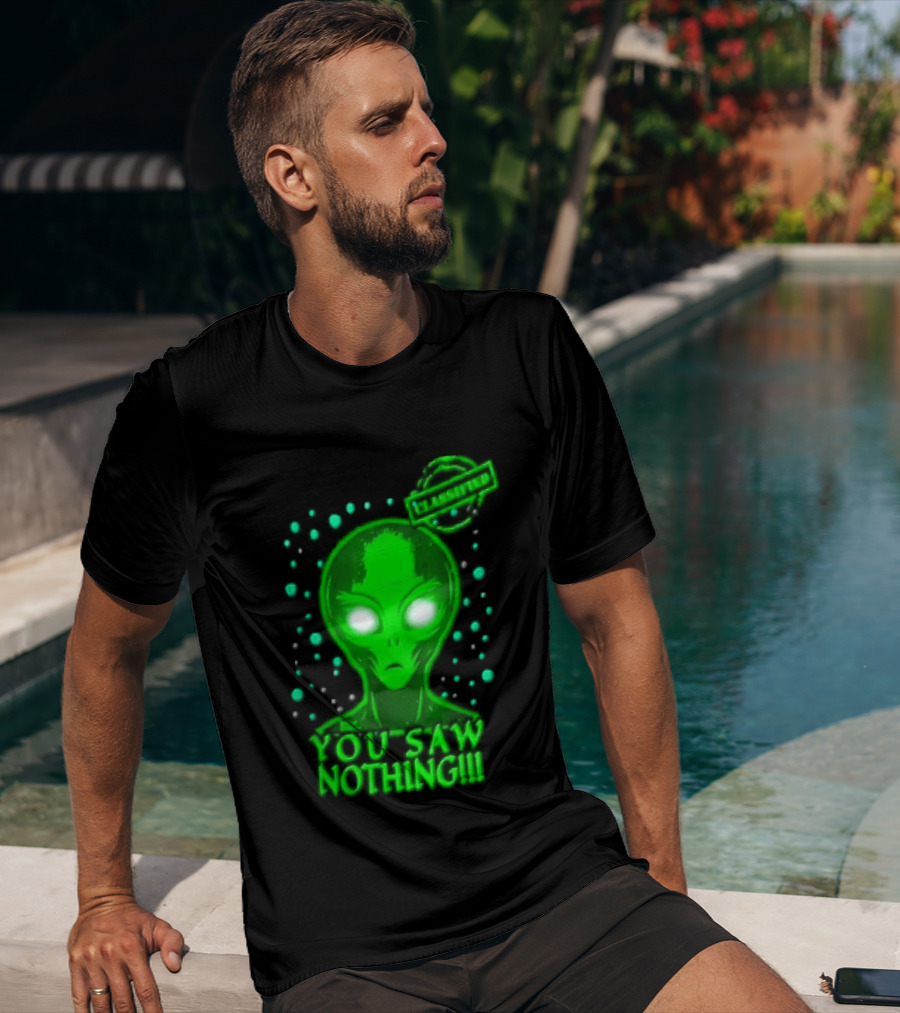 Green Alien You Saw Nothing Glowing Eyes UFO Dots T-Shirt