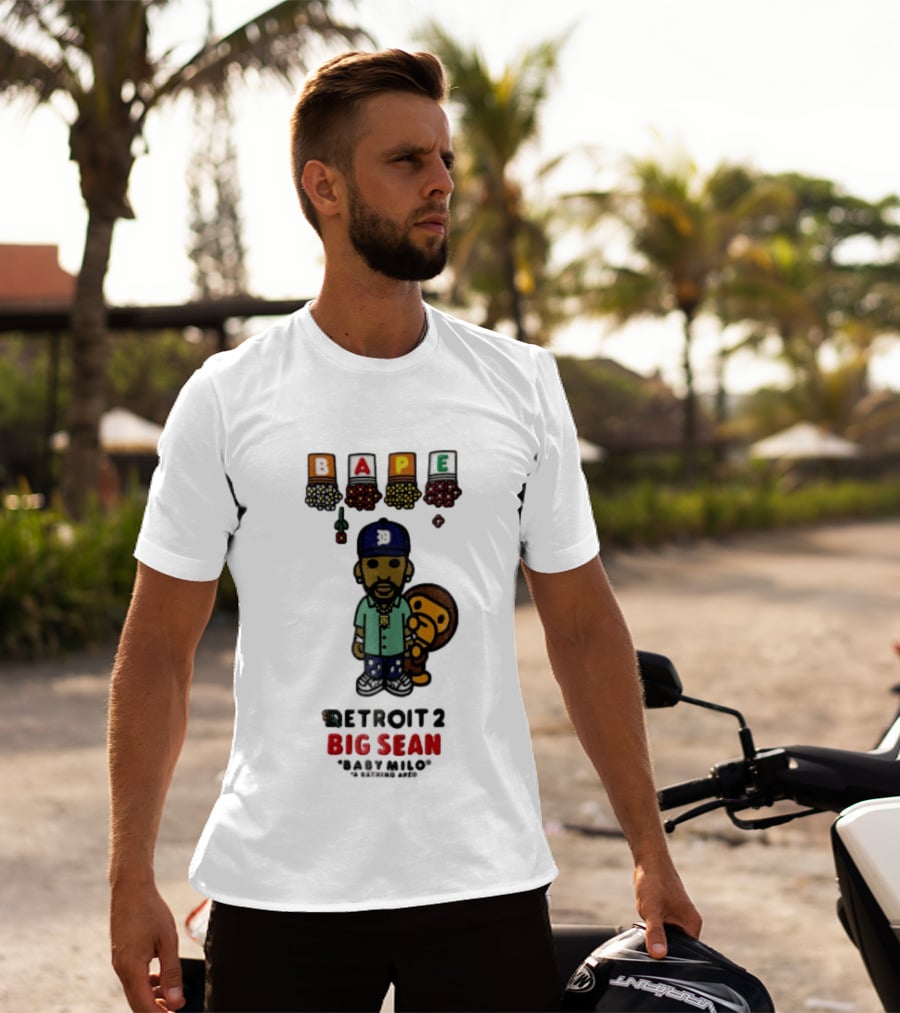 BAPE Big Sean Detroit 2 Baby Milo Cartoon Man Wearing Cap T-Shirt