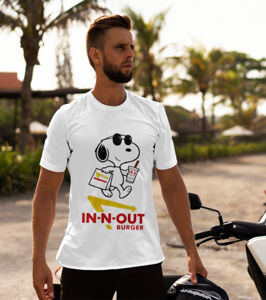 Snoopy With In N Out Burger Bag And Drink Peanuts Fast Food T-Shirt
