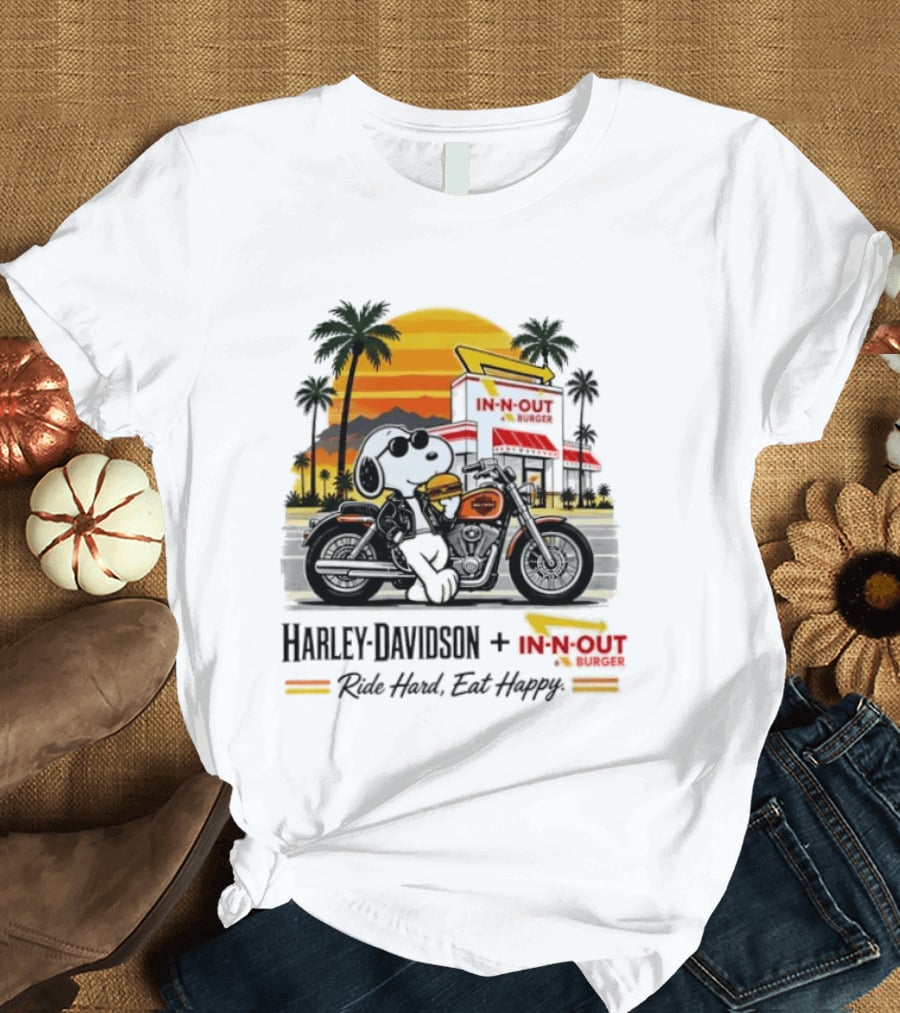 Snoopy Harley Davidson In N Out Burger Ride Hard Eat Happy T-Shirt