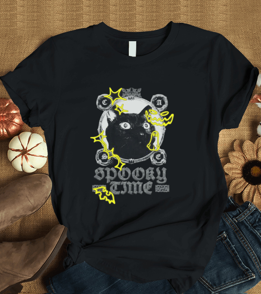 Caseoh Games Store Caseoh's Kitty Spooky Time Black Cat Ghosts T-Shirt