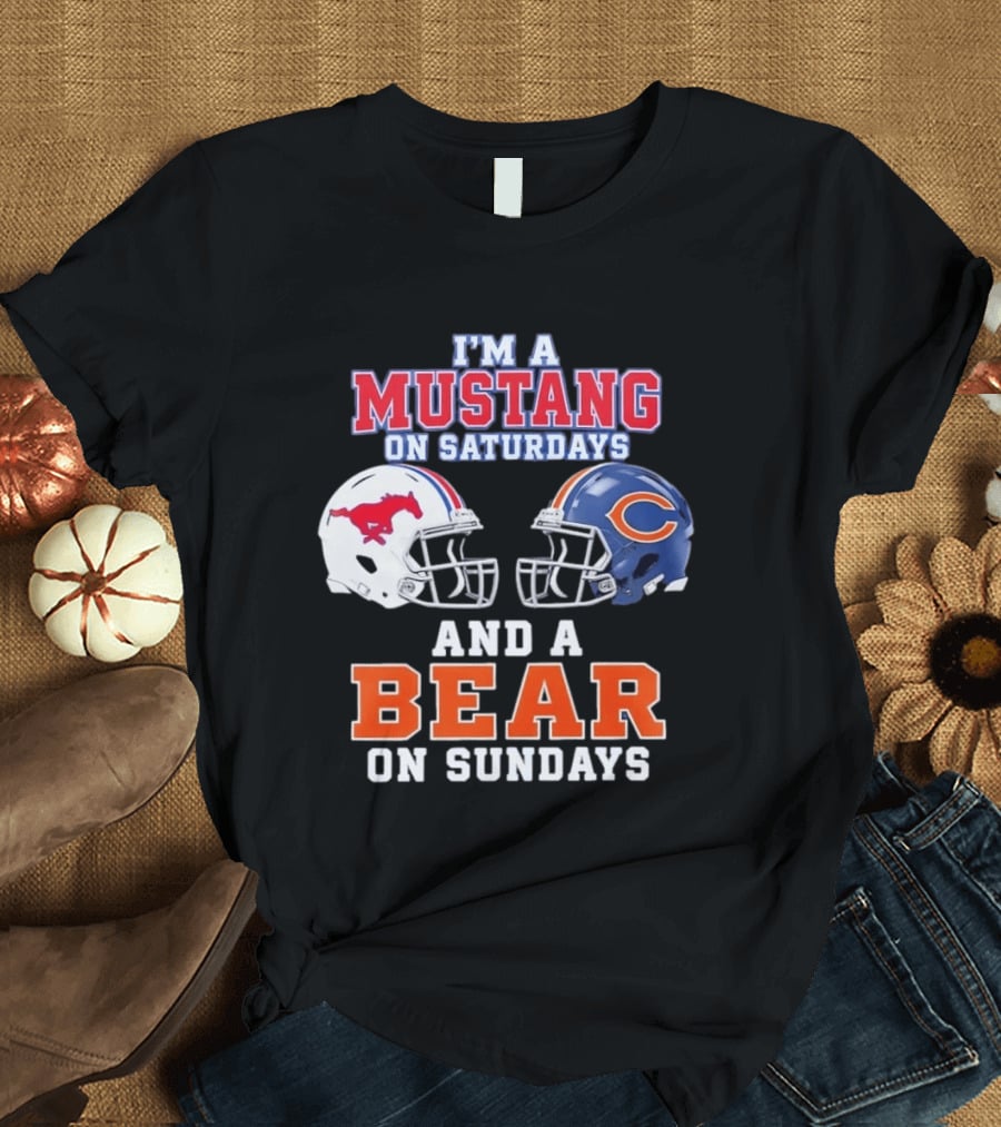 I'm A Mustang On Saturdays And A Bear On Sundays Football Helmet Logos T-Shirt