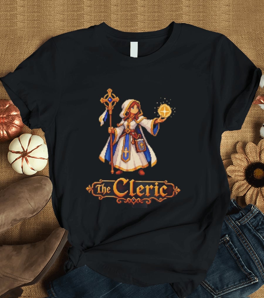 The Cleric 16 Bit Game Cartoon Pixel Art Mage T-Shirt