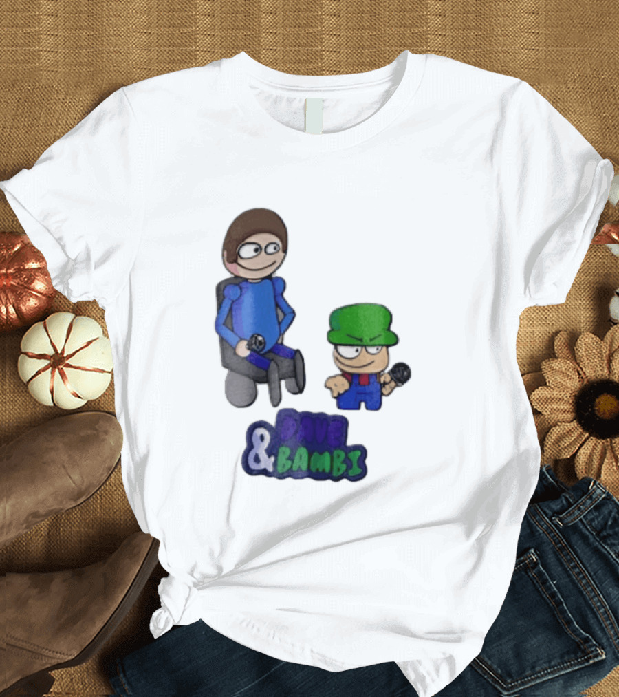 Dave And Bambi Characters Holding Microphones Cartoon T-Shirt