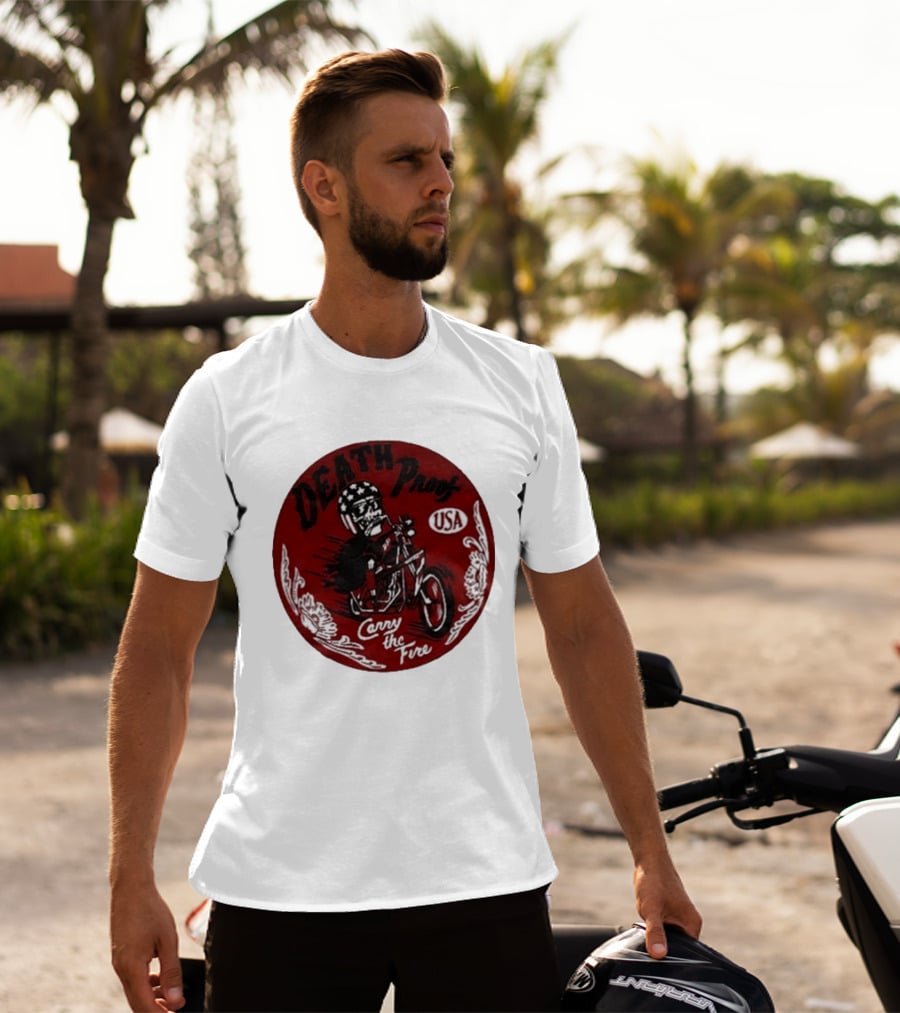 Death Proof USA Easy Rider Skull Motorcycle Carry The Fire T-Shirt