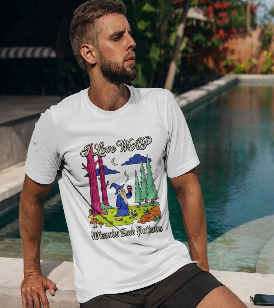 I Love WAP Wizards And Potions Vintage Wizard Forest Scene T-Shirt