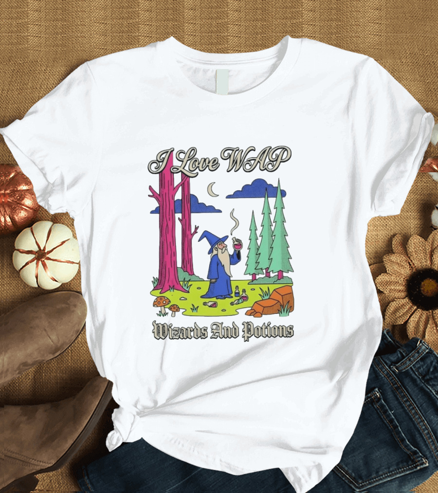 I Love WAP Wizards And Potions Vintage Wizard Forest Scene T-Shirt