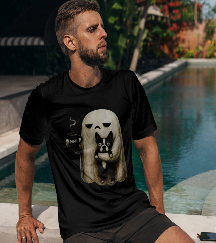 Meh Ghost With Boston Terrier T-Shirt