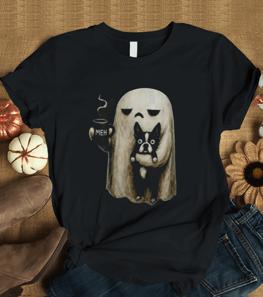 Meh Ghost With Boston Terrier T-Shirt