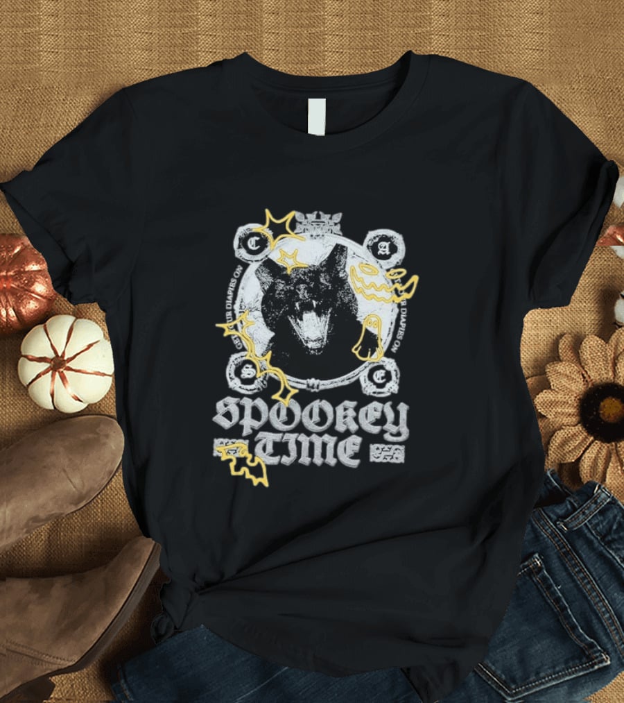 CaseOh's Spooky Time Diapies On Cat Ghost Pumpkin Bat T-Shirt
