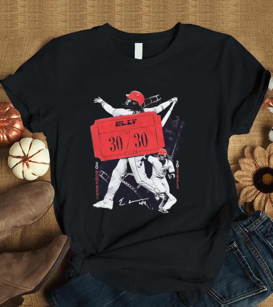 Cincinnati Reds Baseball Elly De La Cruz 30/30 Club 30 Home Runs 30 Stolen Bases T-Shirt