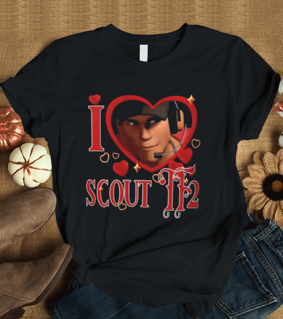 I Heart Scout TF2 Team Fortress 2 Character With Headset In Heart Shape T-Shirt