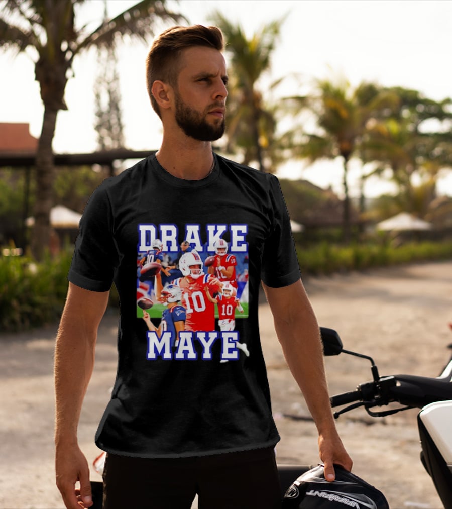 Drake Maye New England Patriots Inspired Football Player Collage T-Shirt