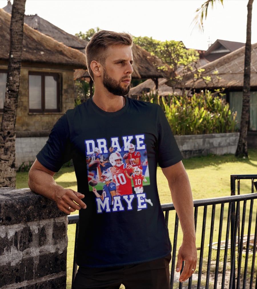 Drake Maye New England Patriots Inspired Football Player Collage T-Shirt