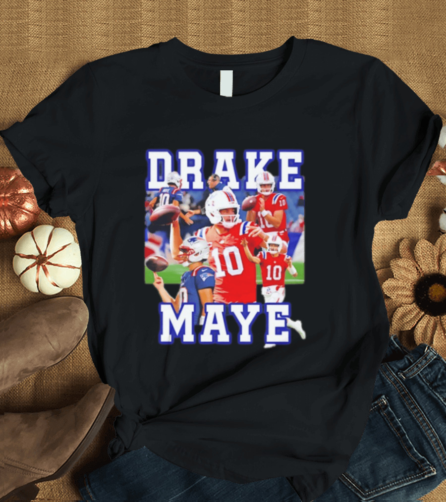 Drake Maye New England Patriots Inspired Football Player Collage T-Shirt