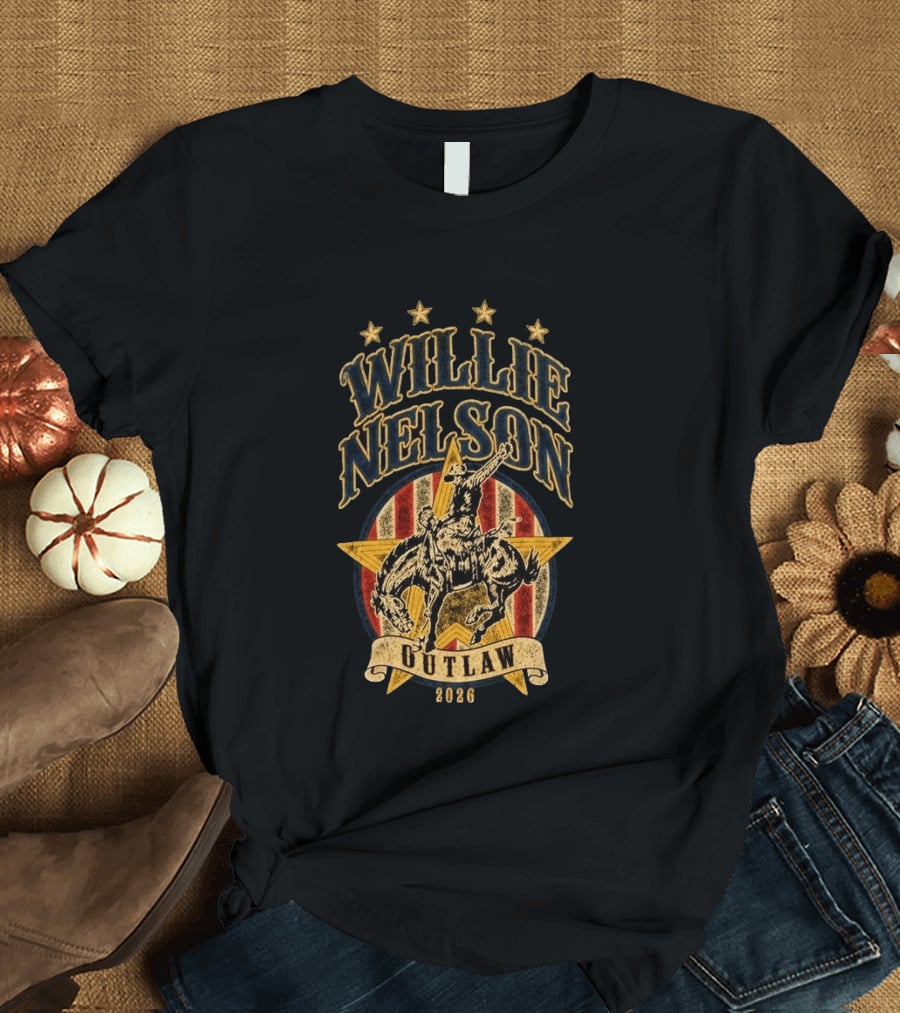 Willie Nelson Outlaw Tour 2026 Cowboy Star Rider T-Shirt
