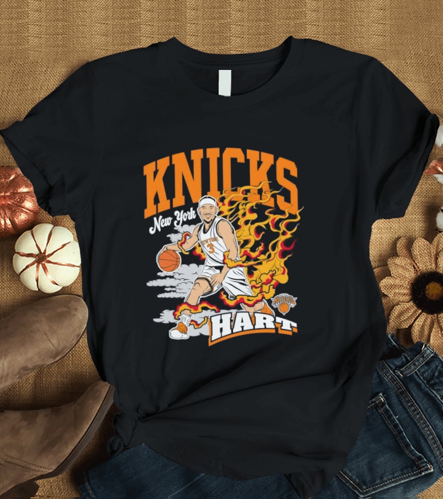 New York Knicks Josh Hart No 3 Basketball Fire T-Shirt