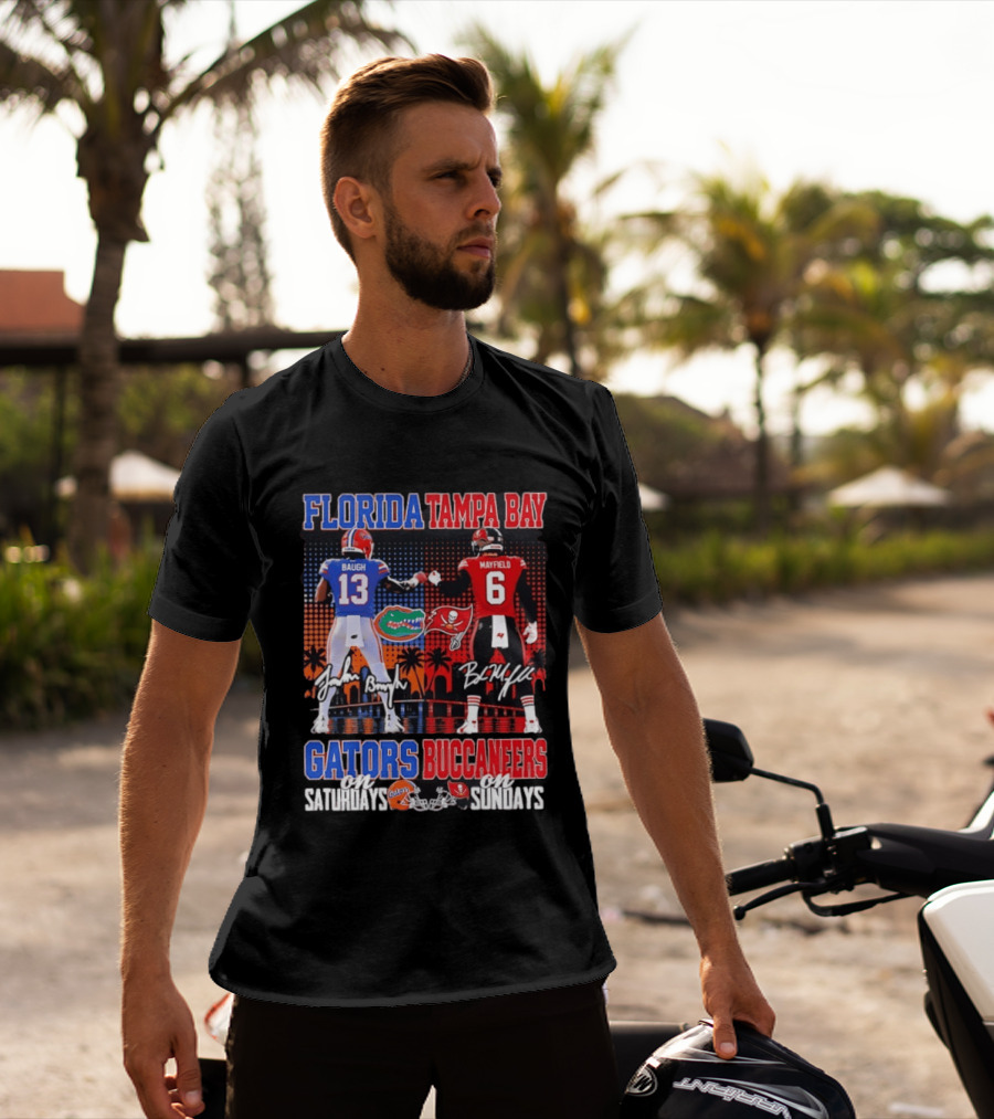 Florida Tampa Bay Gators Buccaneers Saturdays Sundays Baugh Mayfield Skyline T-Shirt