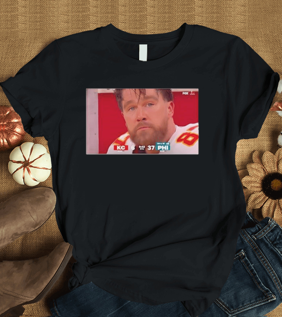 Kelce's Face Disappointment KC 6 PHI 37 NFL Football Game Loss T-Shirt