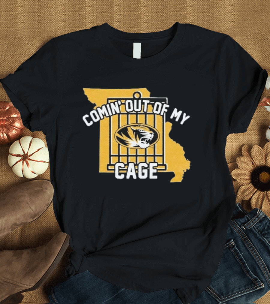 Missouri Tigers Comin' Out Of My Cage Map Outline Tiger T-Shirt