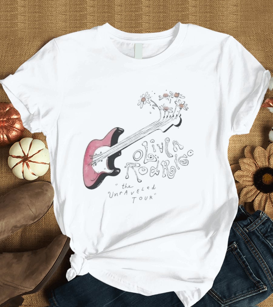 Olivia Rodrigo The Unraveled Tour Guitar Sketch With Flower Accents T-Shirt