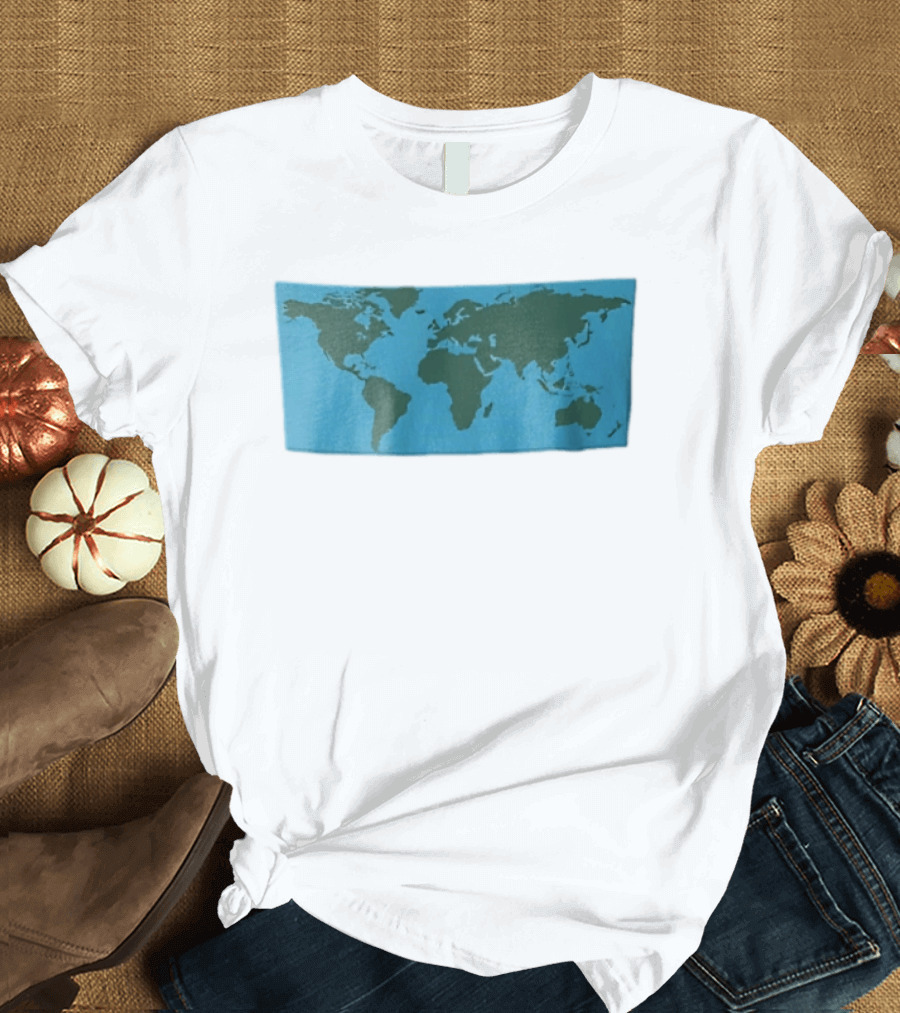 World Map Continents Green And Blue Ocean T-Shirt