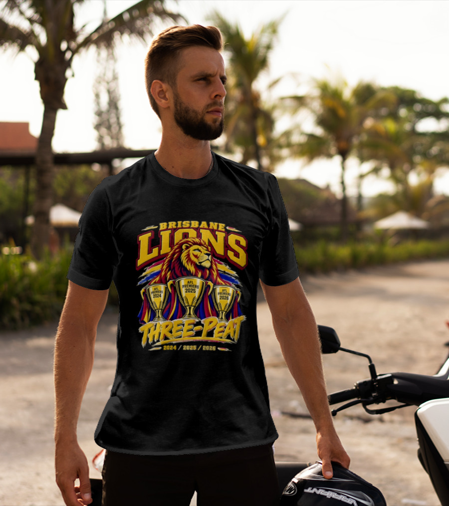 Brisbane Lions Three Peat 2024 2025 2026 Premiership Lion Trophy Celebration T-Shirt